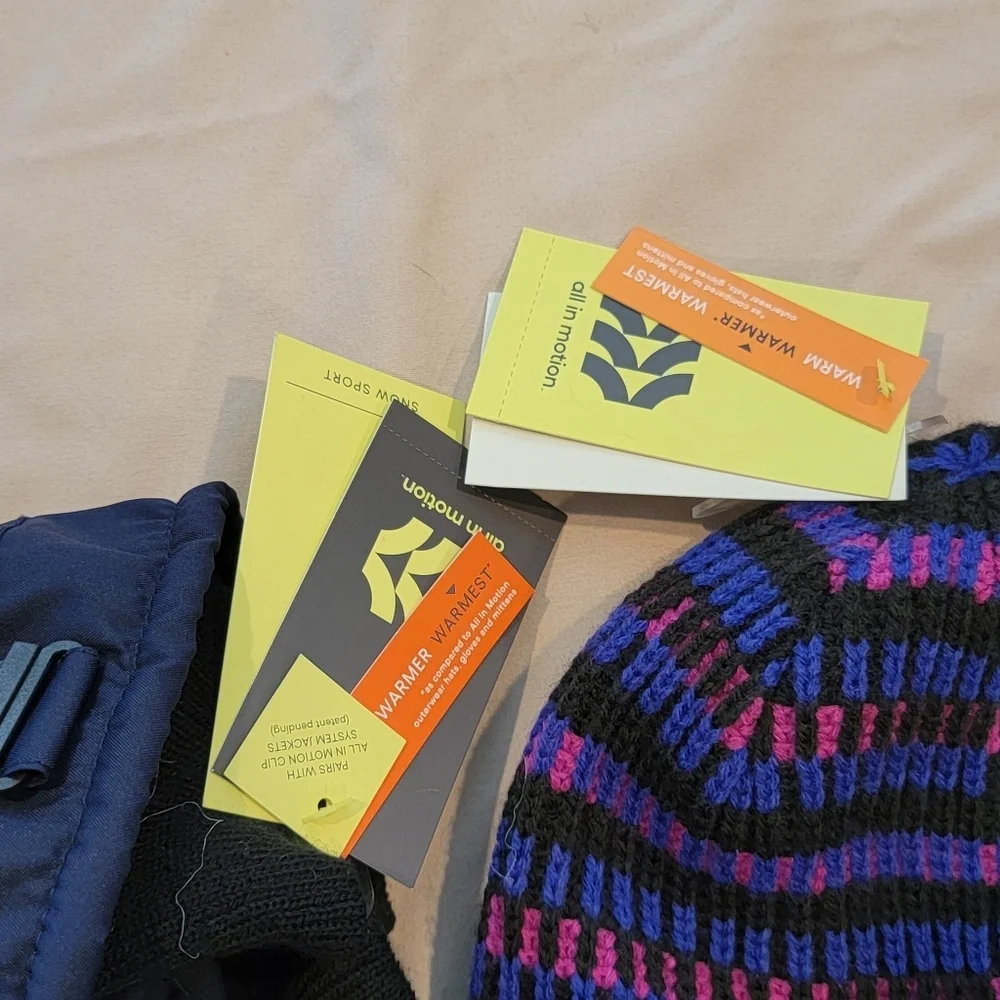 All In Motion Kids Striped Beanie‎ and Blue-Striped Mittens Set